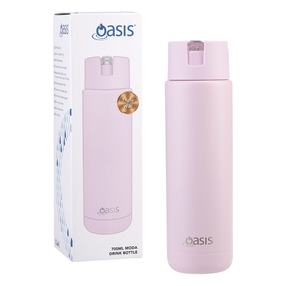 Oasis 700ml Pink Lemonade Ceramic Lined Stainless Steel Moda Drink Bottle