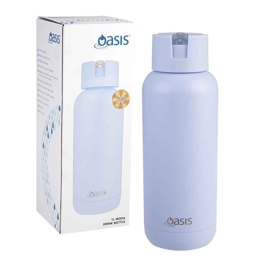 Oasis Periwinkle Ceramic Lined Stainless Steel Insulated Moda Drink Bottle — 1l