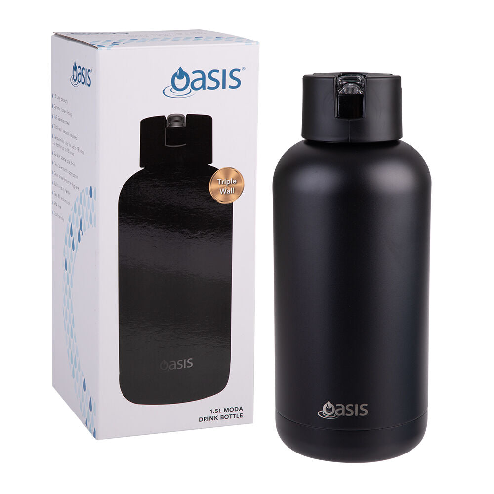 Oasis 1.5L Black Ceramic Lined Stainless Steel Insulated Moda Drink Bottle
