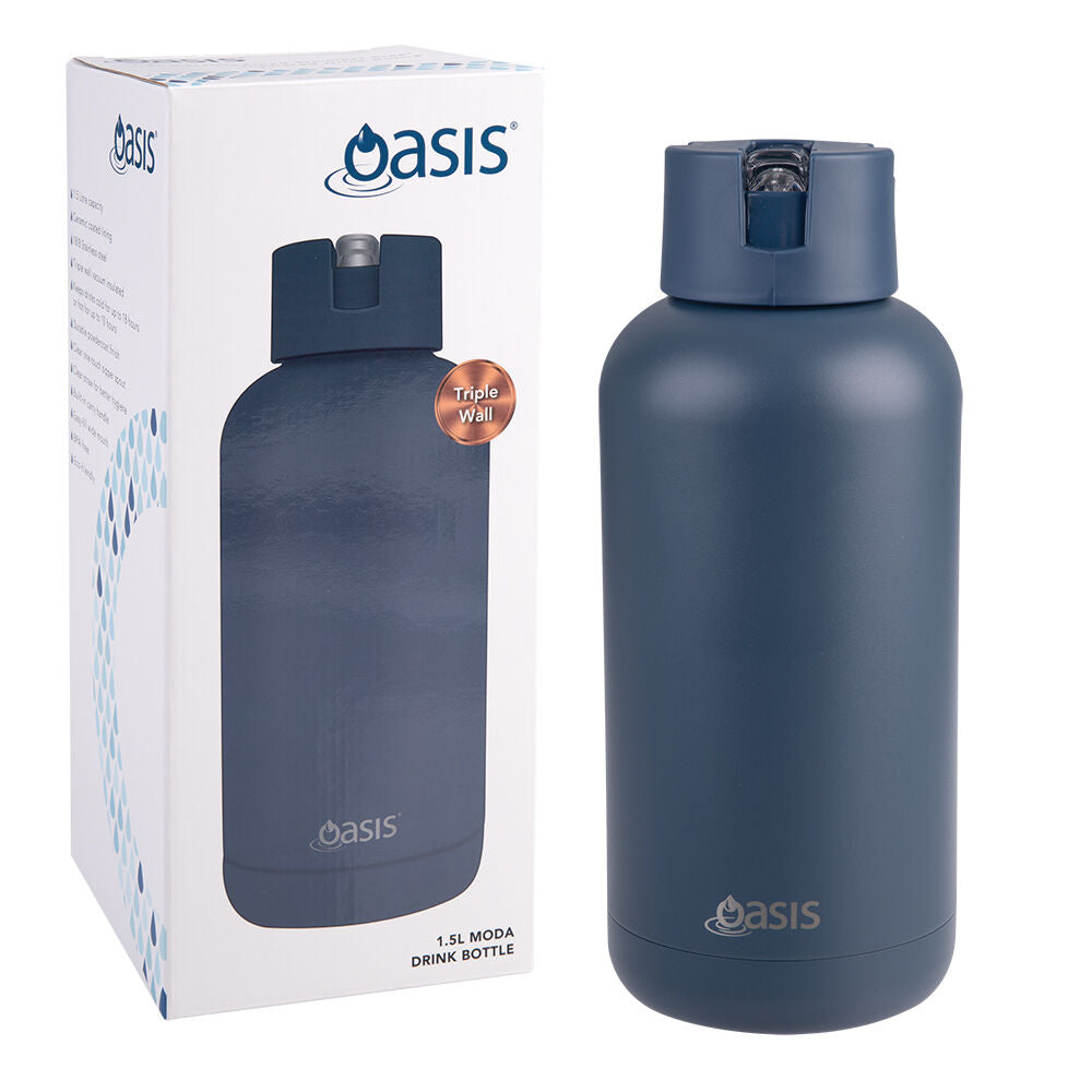 Oasis 1.5L Indigo Ceramic Lined Stainless Steel Insulated Moda Drink Bottle