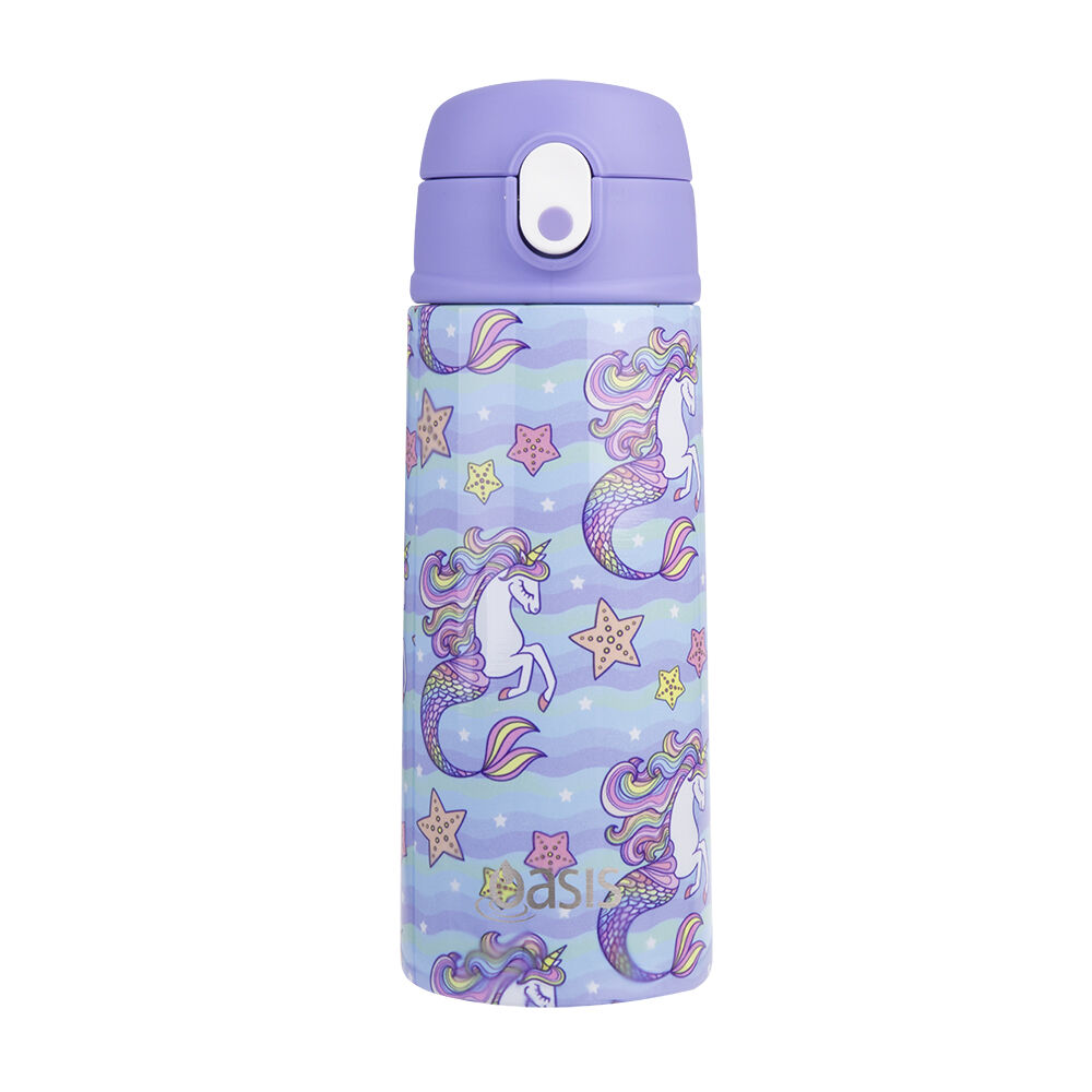 Oasis Stainless Steel Kids Drink Bottle w/Straw 550ml Mermaid Unicorns (2 Pack) — image 2