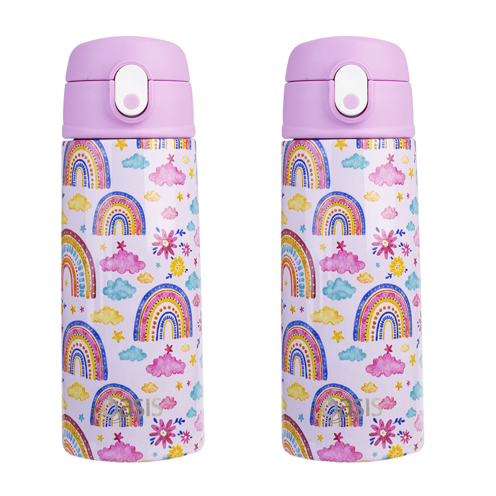 Oasis Stainless Steel Insulated Kids Drink Bottle w/Straw 550ml Rainbow Sky (2 Pack)