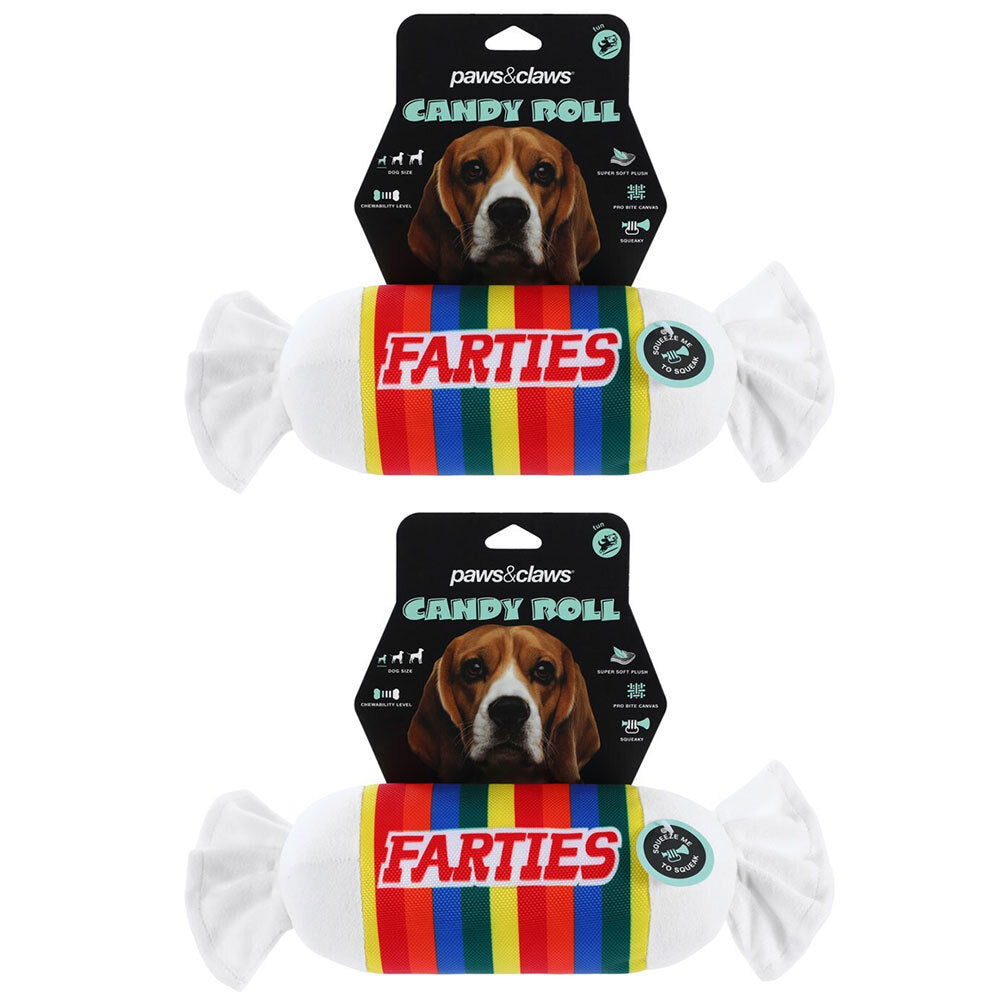 Paws and Claws 28cm Candy Roll Oxford Toy Farties w/ Squeaker Dog/Pet Pro Bite (2 Pack)