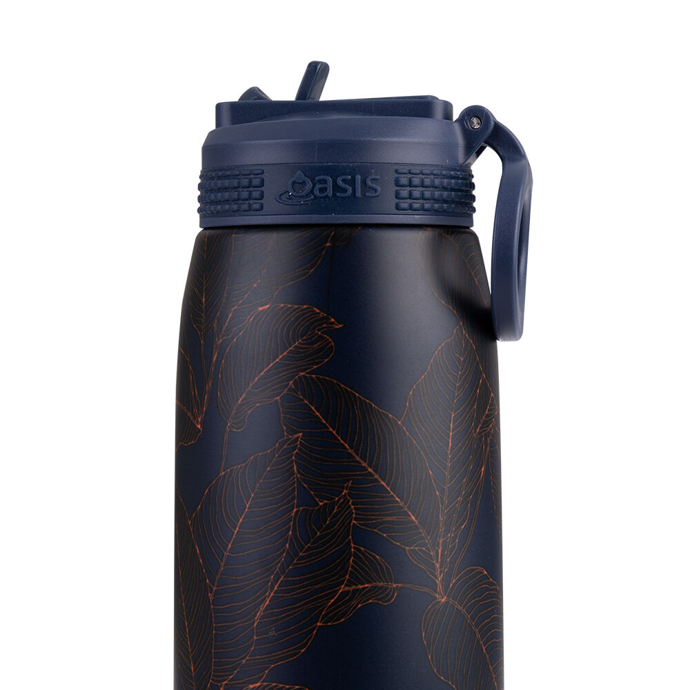 Oasis 780ml Navy Leaves Stainless Steel Insulated Sports Bottle w/ Sipper — image 7