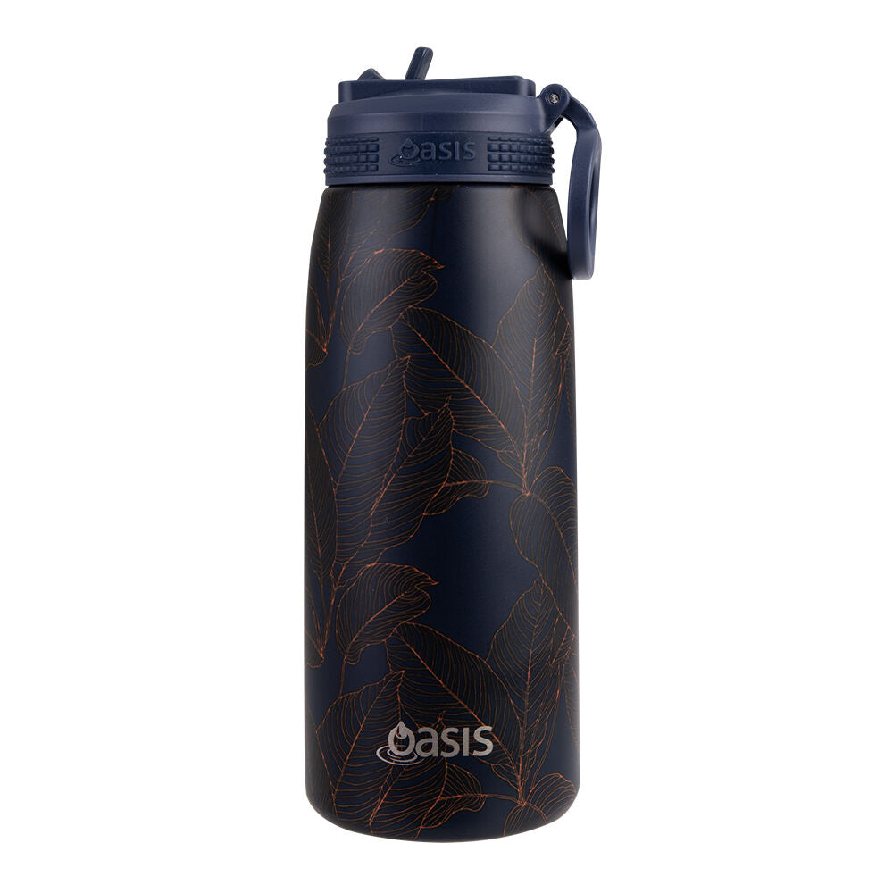 Oasis Stainless Steel Insulated Sports Bottle w/ Sipper 780ml Navy Leaves (2 Pack) — image 2