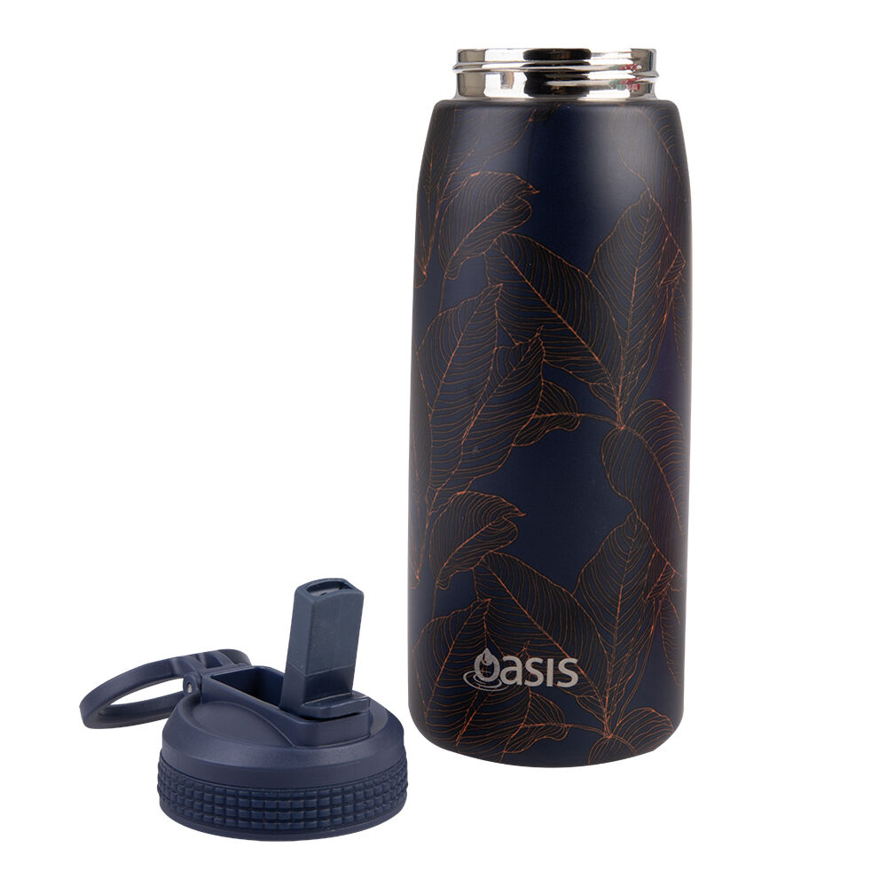 Oasis 780ml Navy Leaves Stainless Steel Insulated Sports Bottle w/ Sipper — image 3