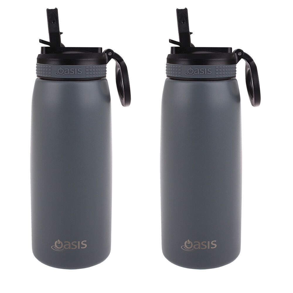 Oasis Stainless Steel Double Wall Sports Bottle w/ Sipper 780ml -Steel (2 Pack)