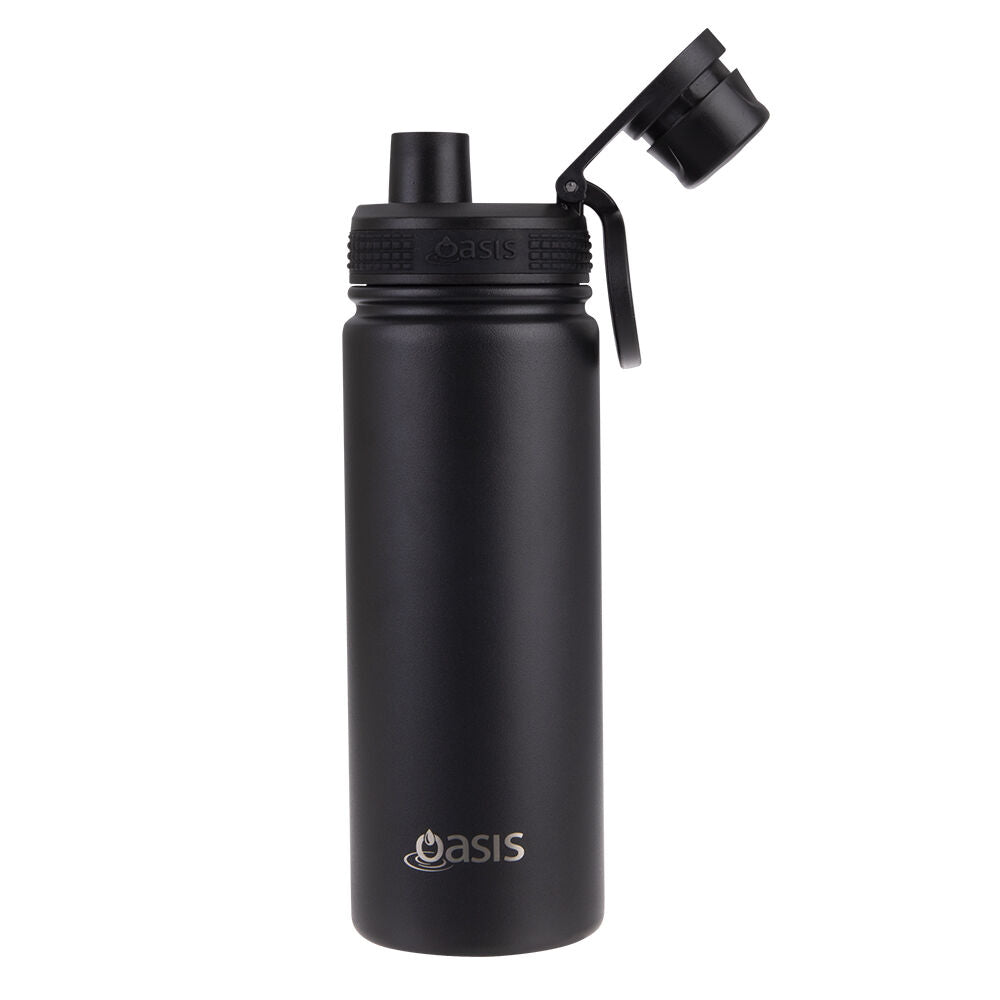 Oasis 550ml Black Stainless Steel Insulated Challenger Sports Bottle w/Cap — image 2