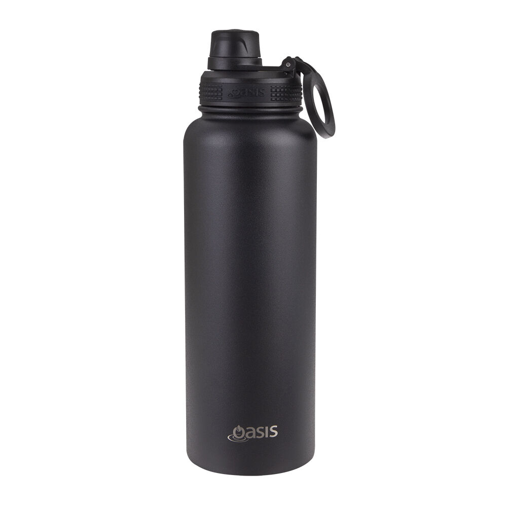 Oasis 1.1L Black Stainless Steel Insulated Challenger Sports Bottle w/ Cap