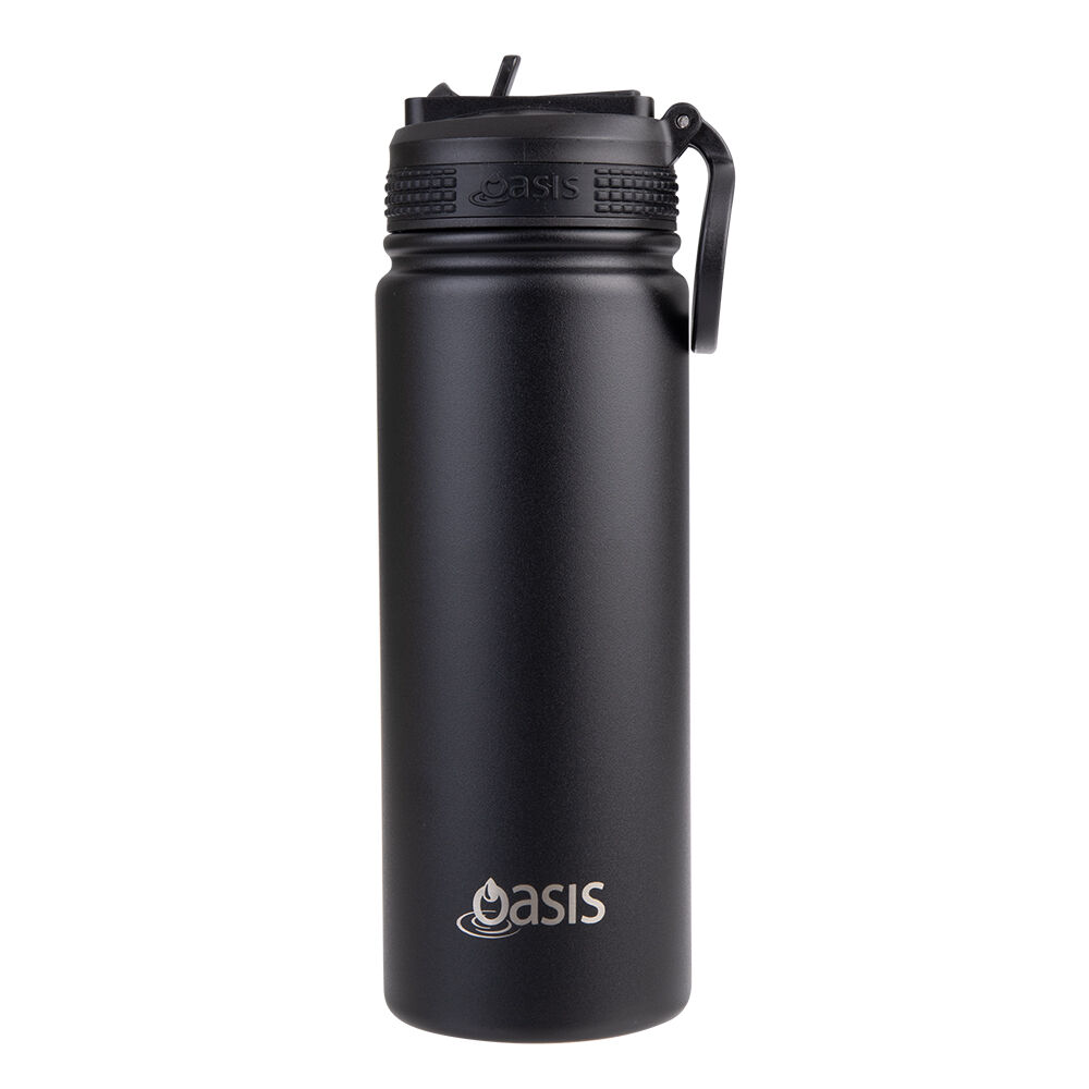 Oasis 550ml Black Stainless Steel Insulated Challenger Sports Drink Bottle