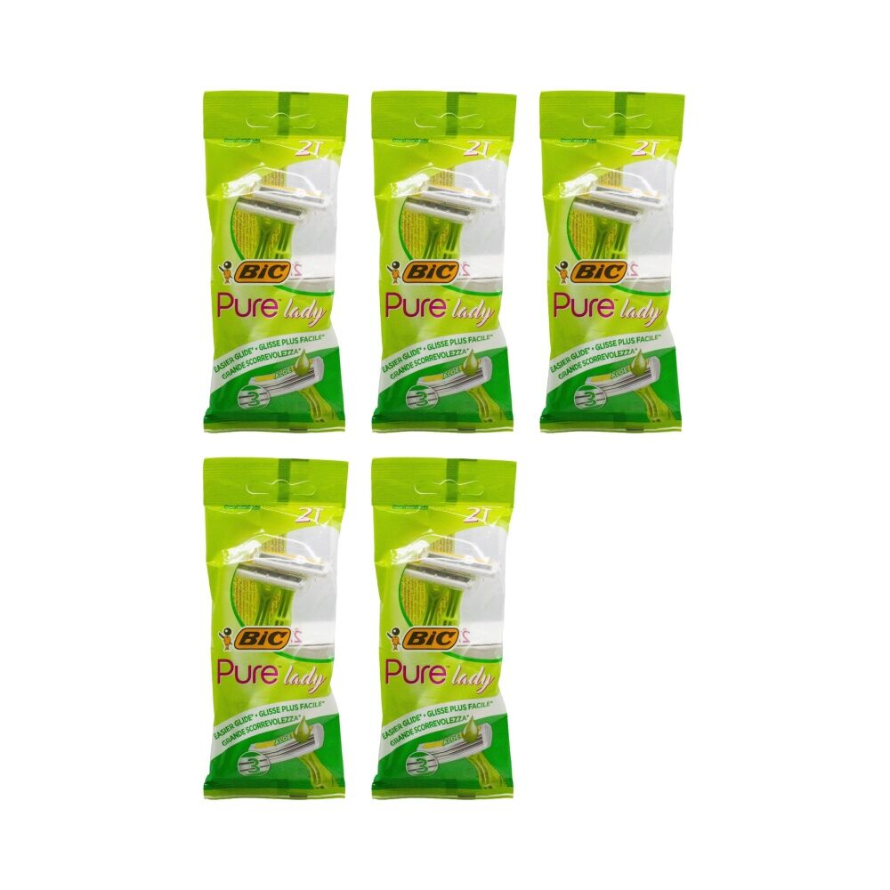 Bic 2PK Bic Pure Lady 3 Blade Womens Disposale Shaver/Razor Aloe Infused (5 Pack)