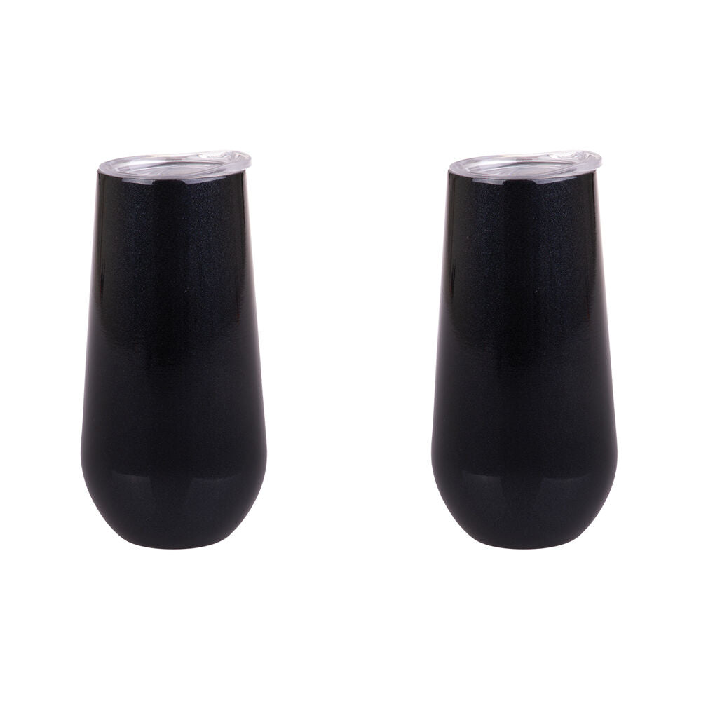 Oasis Stainless Steel Insulated Champagne Flute Double Walled 180ml Midnight (2 Pack)