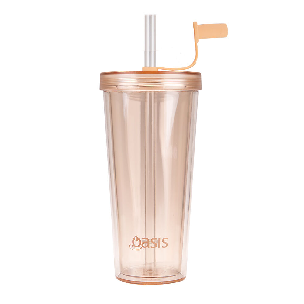 Oasis 520ml Peach Reusable Tall Smoothie Tumbler w/ Straw Double Walled — image 7