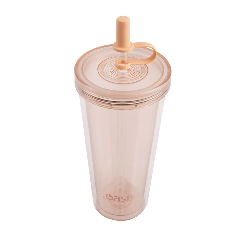 Oasis Reusable Tall Smoothie Tumbler w/ Straw Double Walled 520ml Peach (2 Pack) — image 3