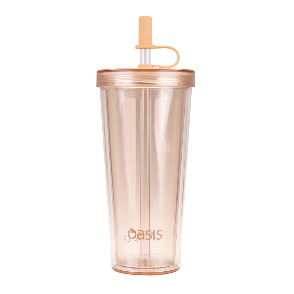 Oasis 520ml Peach Reusable Tall Smoothie Tumbler w/ Straw Double Walled