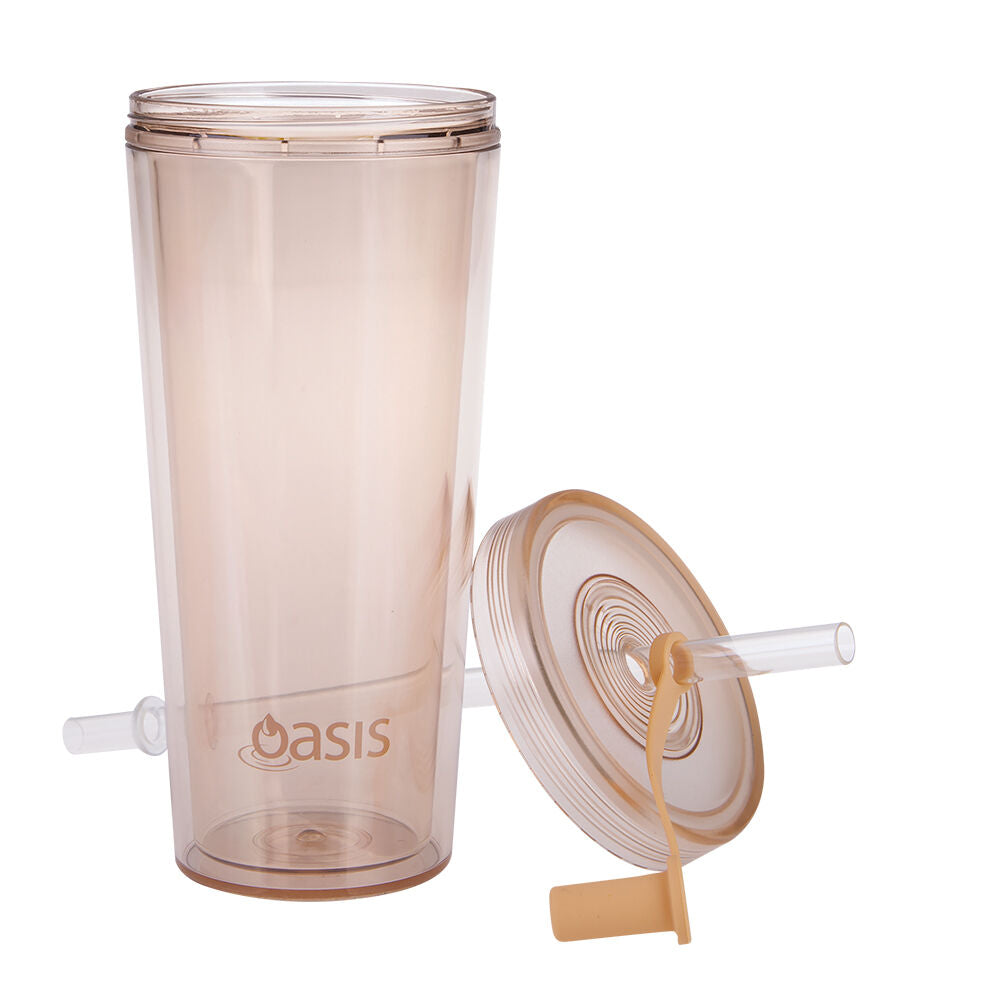 Oasis 520ml Peach Reusable Tall Smoothie Tumbler w/ Straw Double Walled — image 4