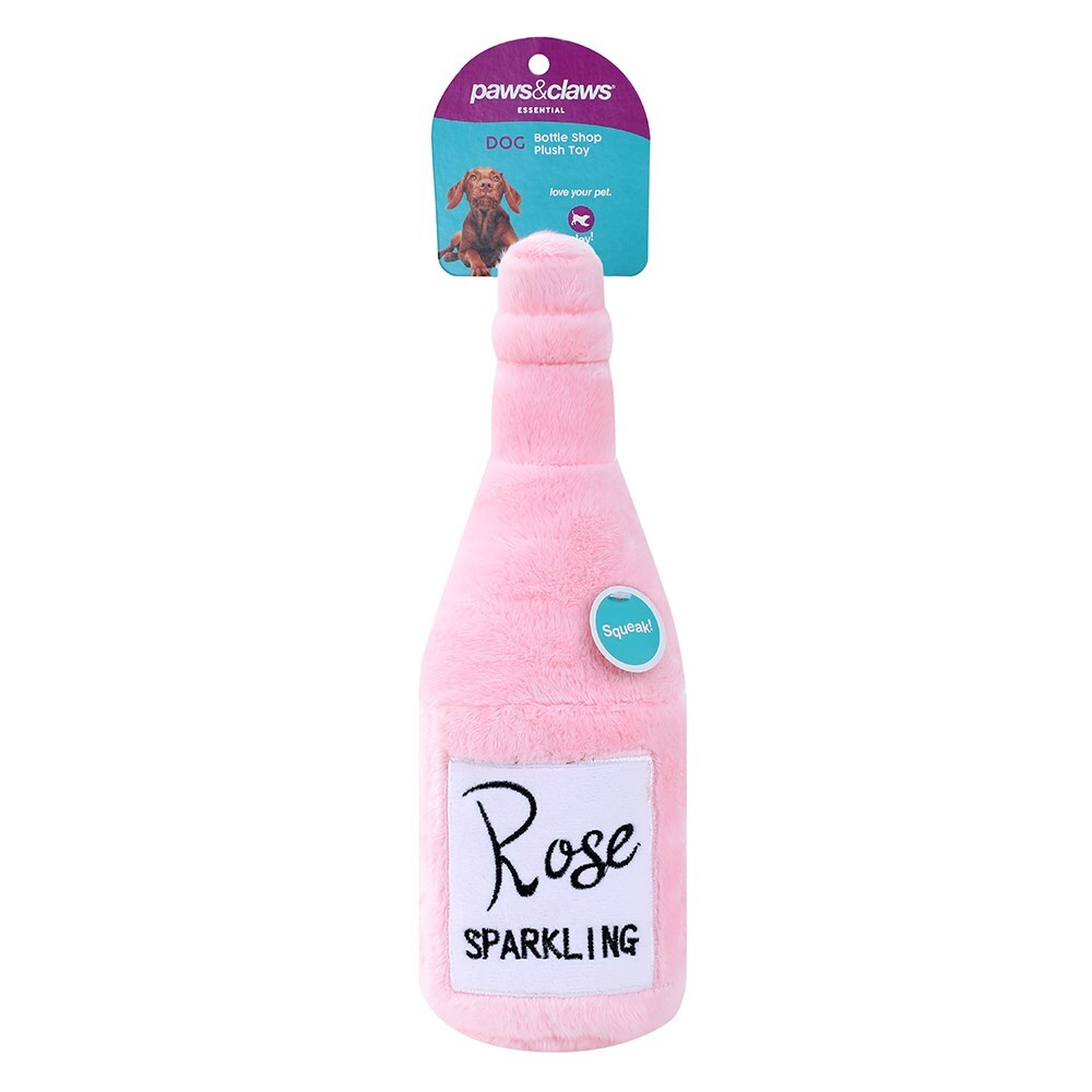 Paws and Claws Pet/Dog 31x10cm Rose Bottle Shop Soft Plush w/ Squeaker Toy Pink (2 Pack) — image 2
