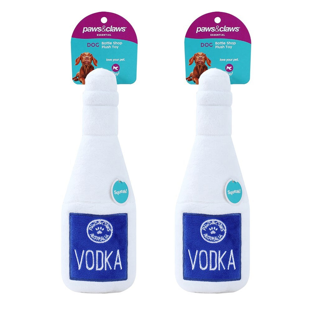 Paws and Claws Pet/Dog 31x10cm Vodka Bottle Shop Soft Plush w/ Squeaker Toy WHT (2 Pack)