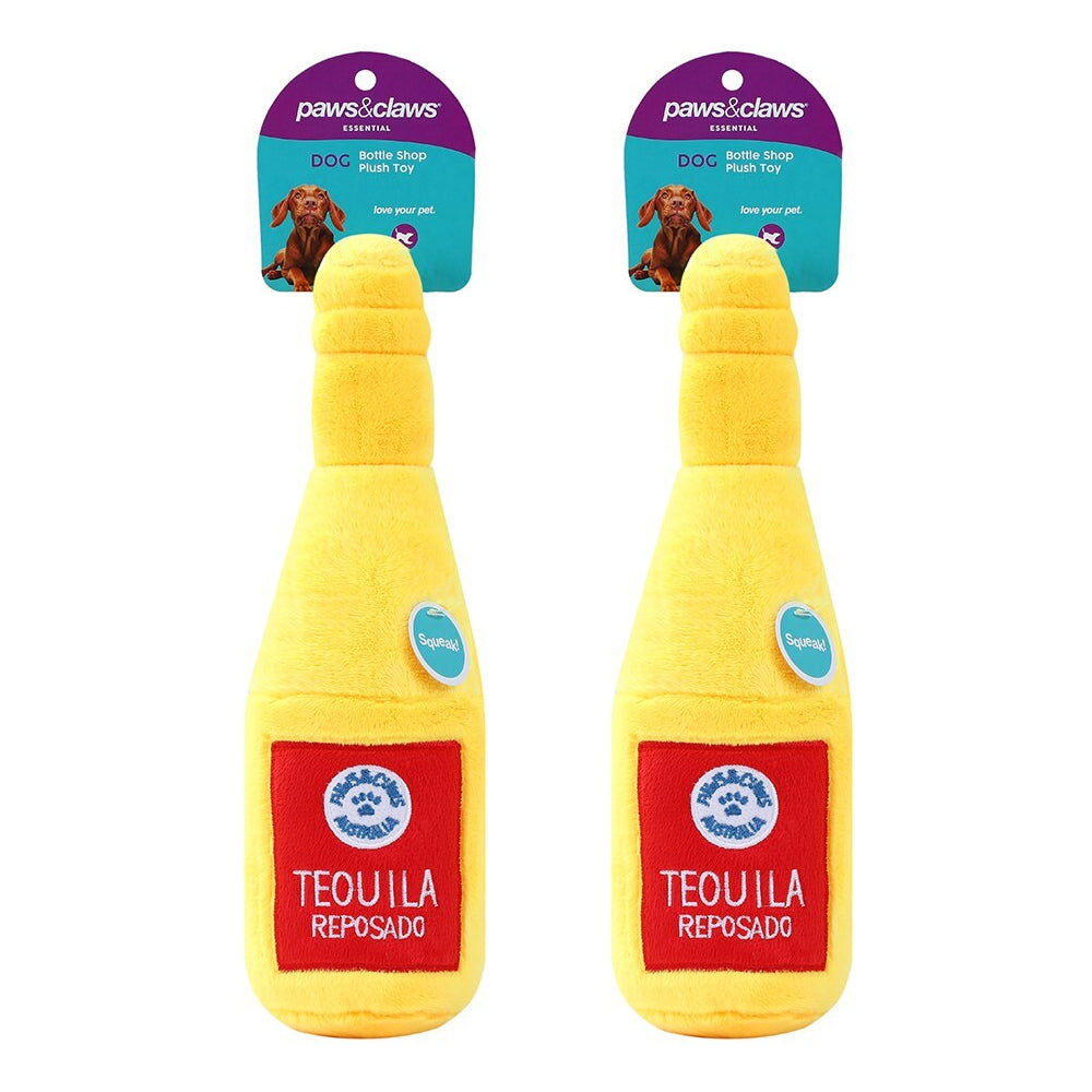 Paws and Claws Pet/Dog 31cm Tequila Bottle Shop Soft Plush w/ Squeaker Toy YL (2 Pack)