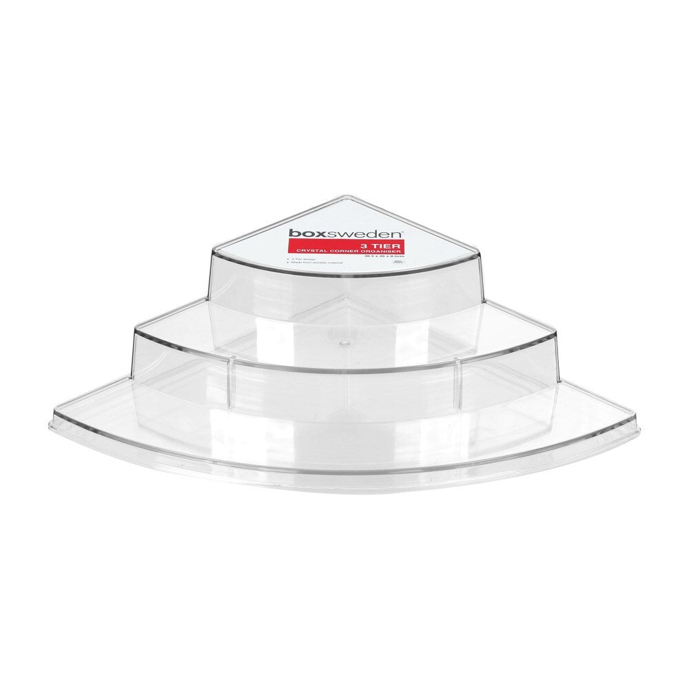 Boxsweden Crystal 3-Tier Corner Storage 36.5cm Organiser/Holder Rack Clear (2 Pack) — image 3