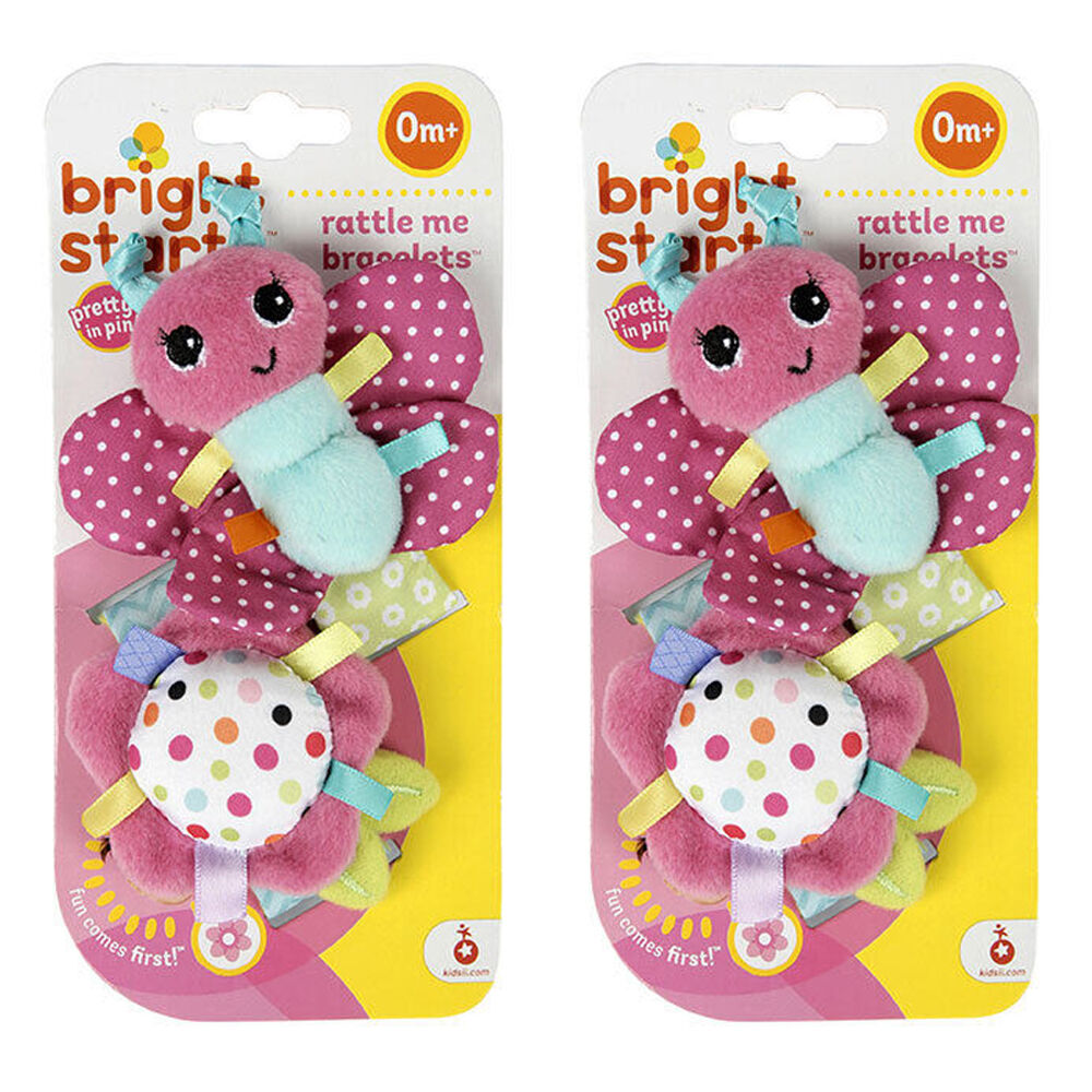 Bright Starts Baby Rattle Me 11cm Bracelets Crinkle Soft/Plush Toys 0m+ (2 Pack)