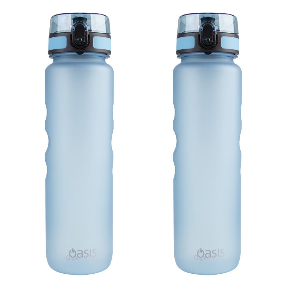 Oasis Tritan Ergonomic Textured Sports Water Drinking Bottle 1L Glacier Blue (2 Pack)