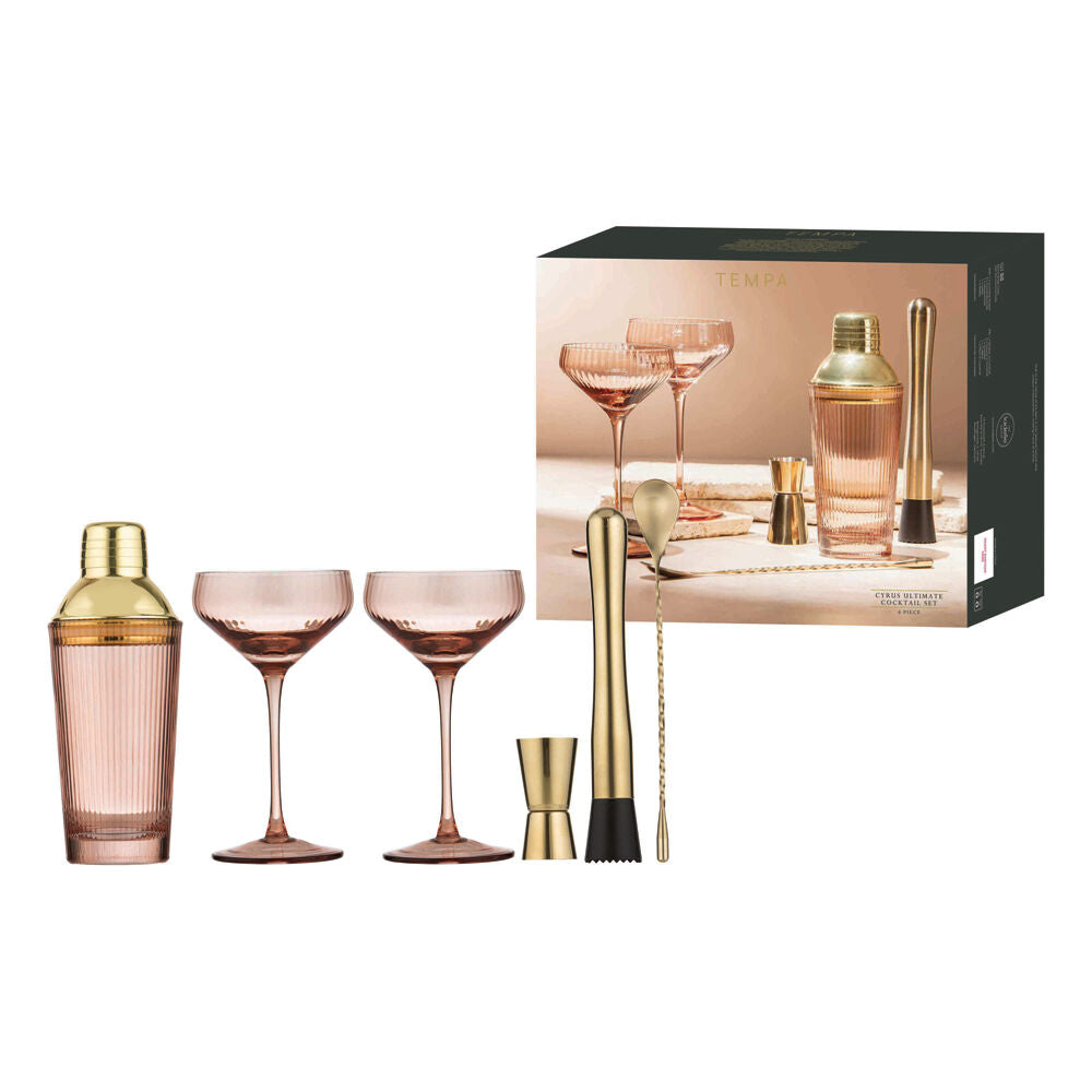 Tempa Cyrus Ultimate Thin Ribbed Cocktail Drink Making Set Blush Pink (6 Pieces) — image 2