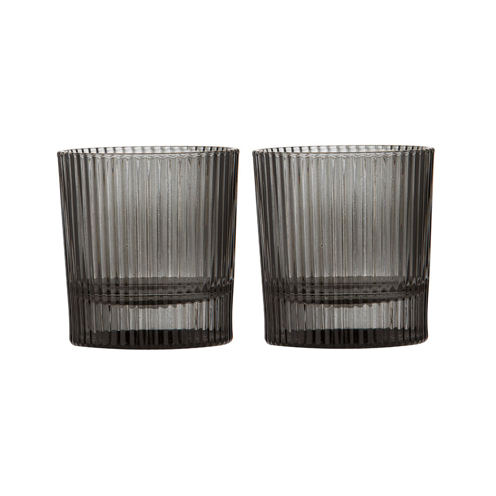 Tempa Cyrus Thin Ribbed Whisky Drinking Glasses Set (2 Pieces) — Charcoal