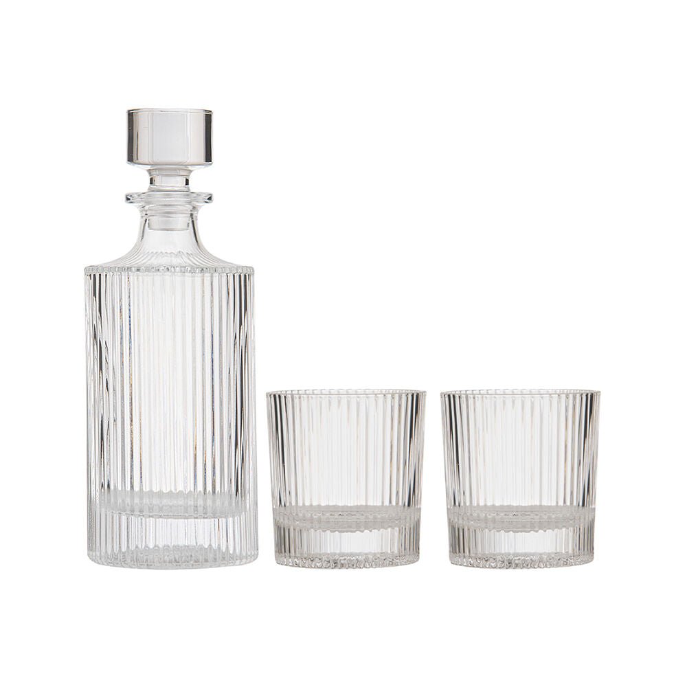 Tempa Cyrus Thin Ribbed Whisky Decanter & Glasses Set Clear (3 Pieces)
