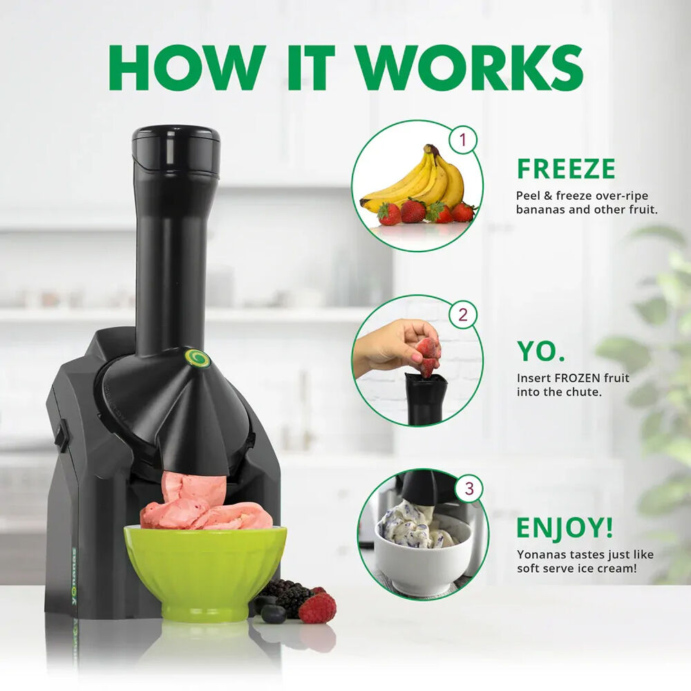Yonanas Black Healthy Frozen Dessert/Fruit Ice Cream Maker w/Recipe Book — image 2