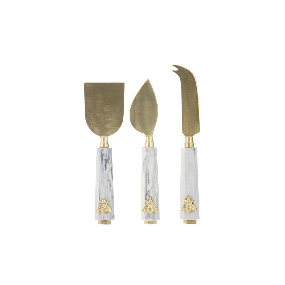 Tempa Modern Bee Marble-Look Cheese Knives Set Metallic Gold/White (3 Pieces)