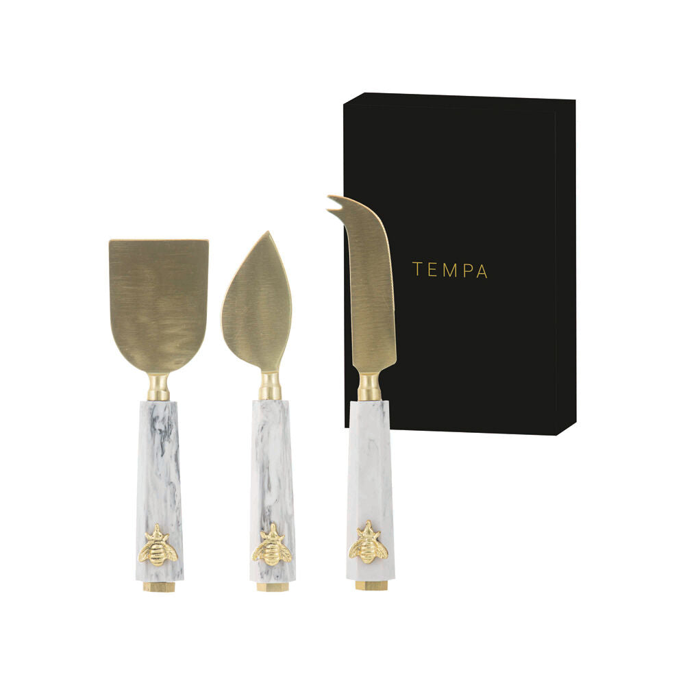 Tempa Modern Bee Marble-Look Cheese Knives Set Metallic Gold/White (3 Pieces) — image 2