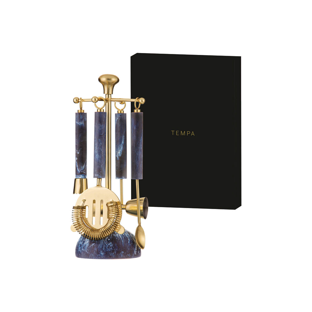 Tempa Bennett Marble Finish Resin Barware Tools Set Blue/Gold (5 Pieces) — image 2