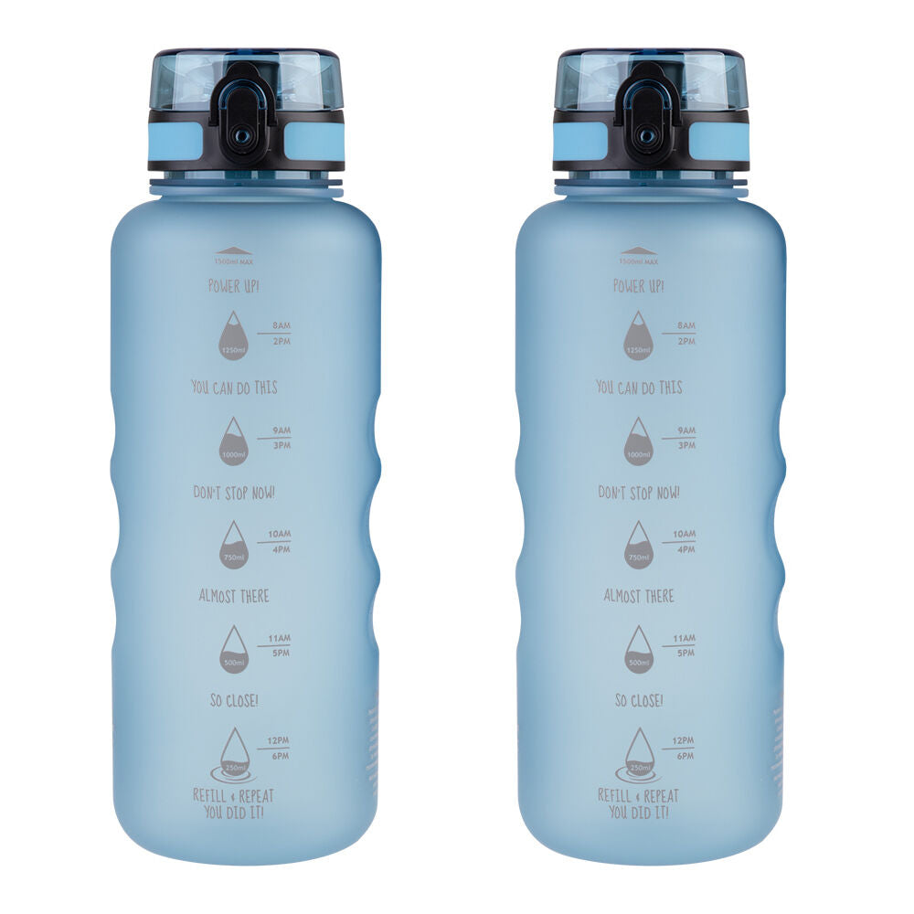 Oasis Tritan Motivational Sports Water Drinking Bottle 1.5L Glacier Blue (2 Pack)