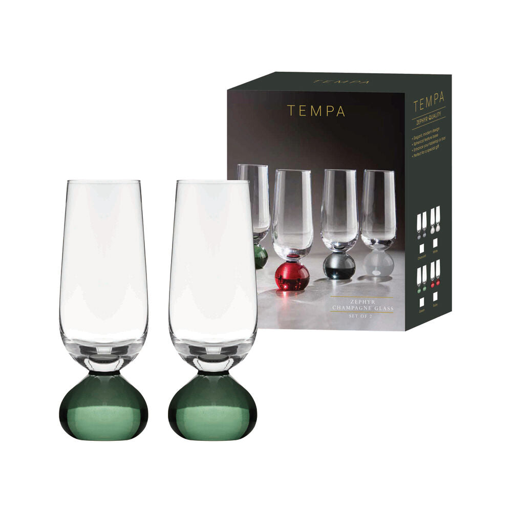 Tempa Zephyr Spherical Champagne Flute Drinking Glasses Set 17cm Green (2 Pieces) — image 2