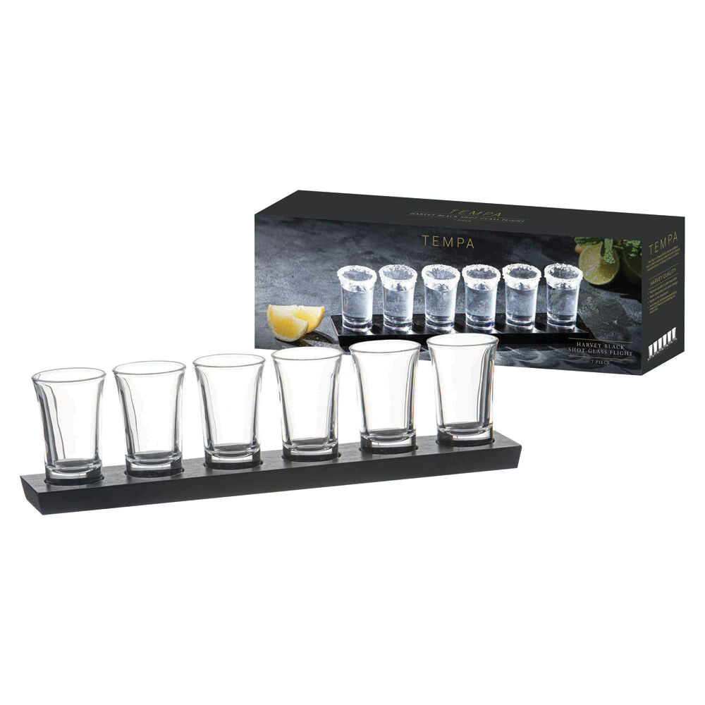 Tempa Harvey Wooden Shot Glass Tasting Flight 30.5cm Clear/Black (7 Pieces) — image 2
