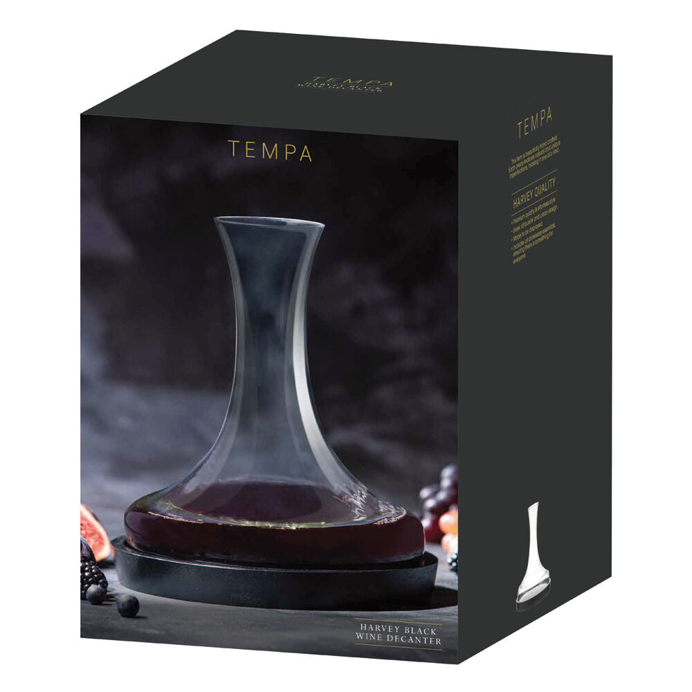 Tempa Clear/Black Harvey Round Wine Drink Decanter w/ Wooden Base — image 3
