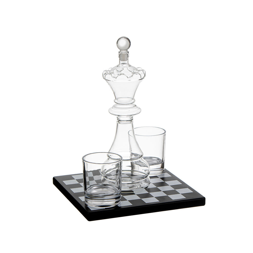 Tempa Clear/Black Preston Chess Whisky Decanter & Glasses Bar Set