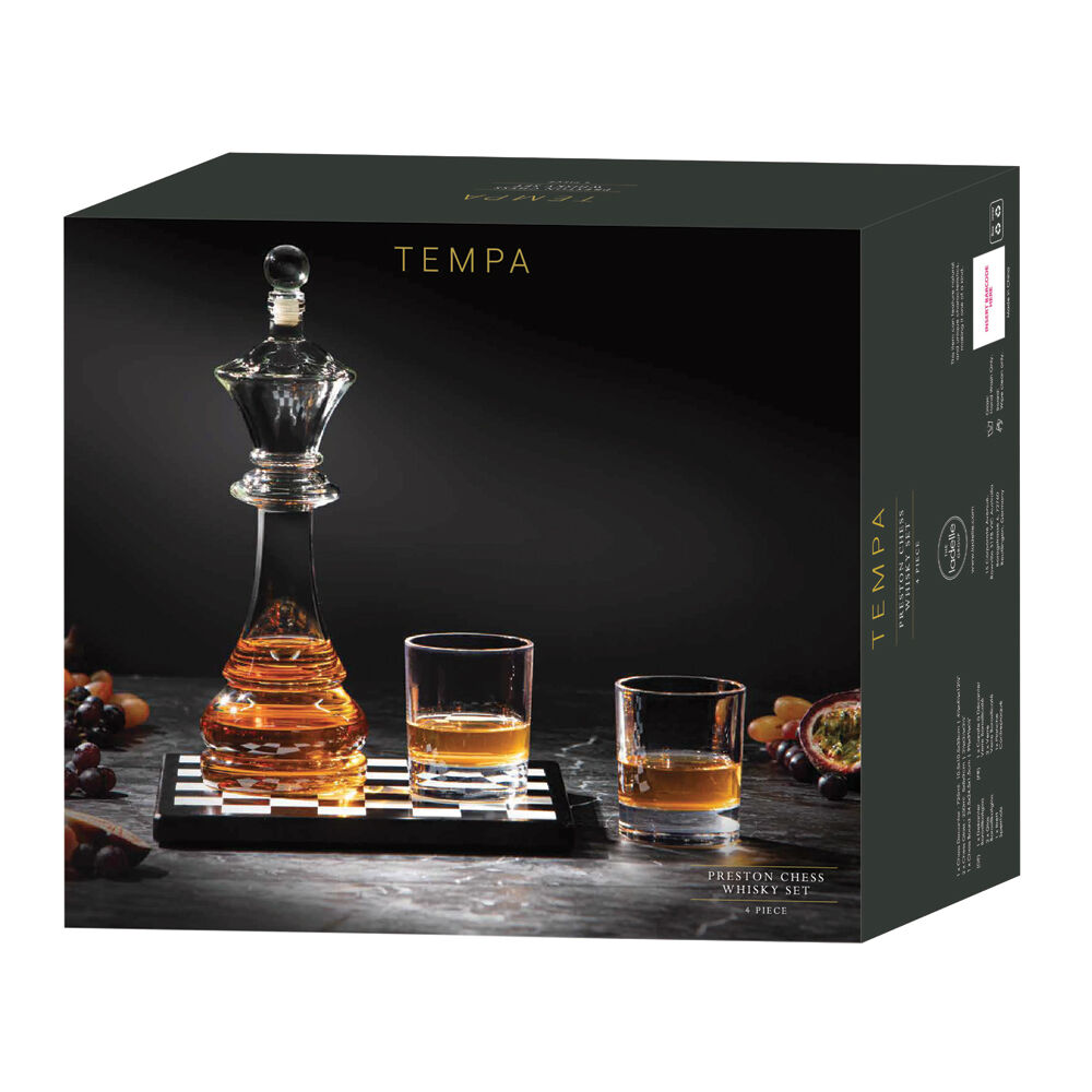 Tempa Clear/Black Preston Chess Whisky Decanter & Glasses Bar Set — image 3