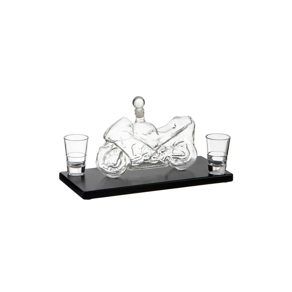 Tempa Clear/Black Preston Motorcycle Whisky Decanter & Glasses Bar Set