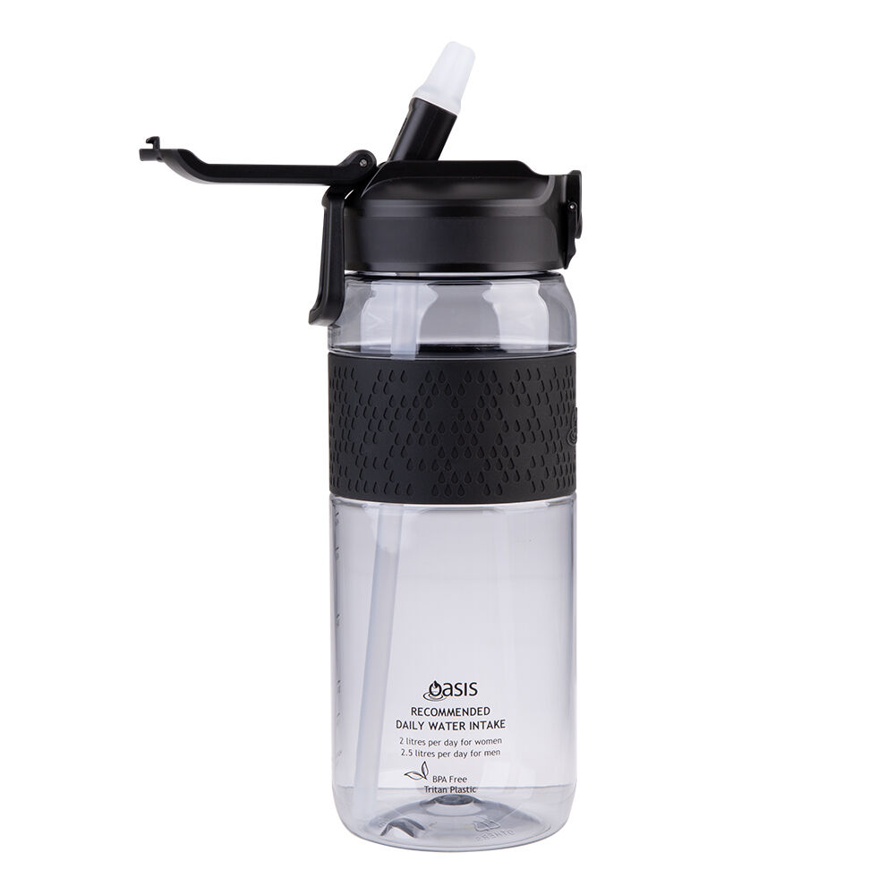 Oasis 800ml Carbon Black Tritan Sports Silicone Grip Drink Bottle w/ Sipper — image 4