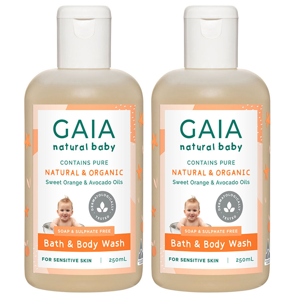 Gaia 2x250ml Pure Organic Bath & Body Wash Vegan Friendly for Baby Kids Toddlers (2 Pack)