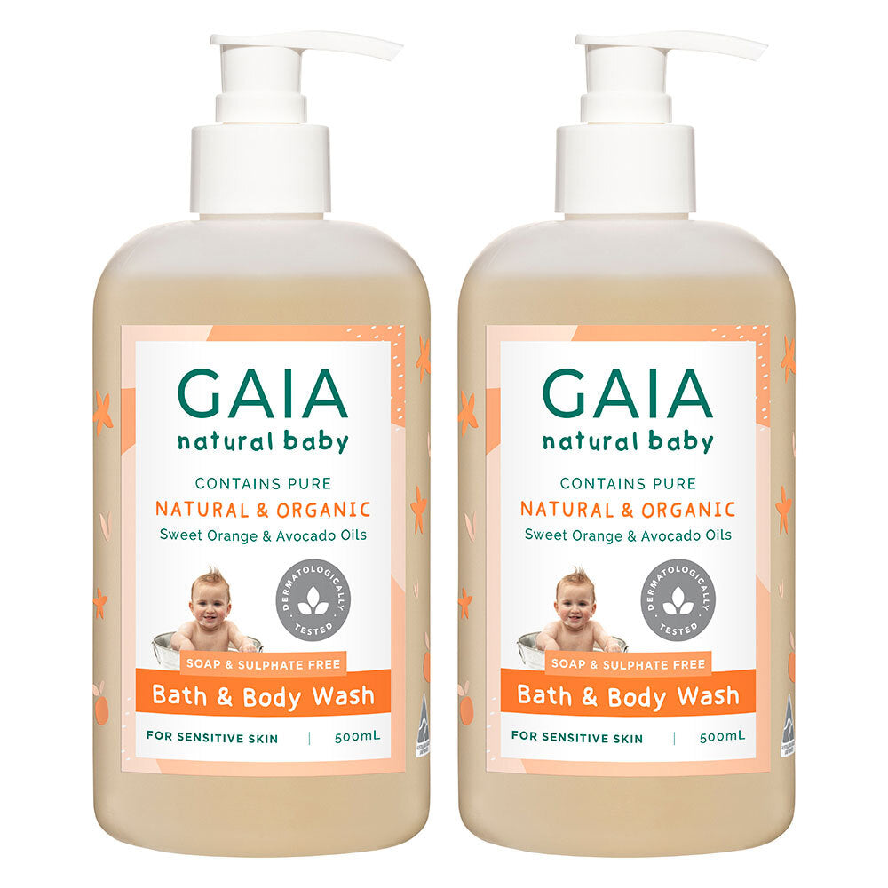 Gaia 1L Pure Organic Bath & Body Wash Vegan Friendly for Baby Kids Toddlers (2 Pack)