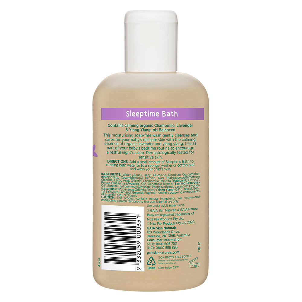 Gaia 2x250ml Pure Organic Sleeptime Bath Vegan Friendly for Baby Kids Toddlers (2 Pack) — image 3