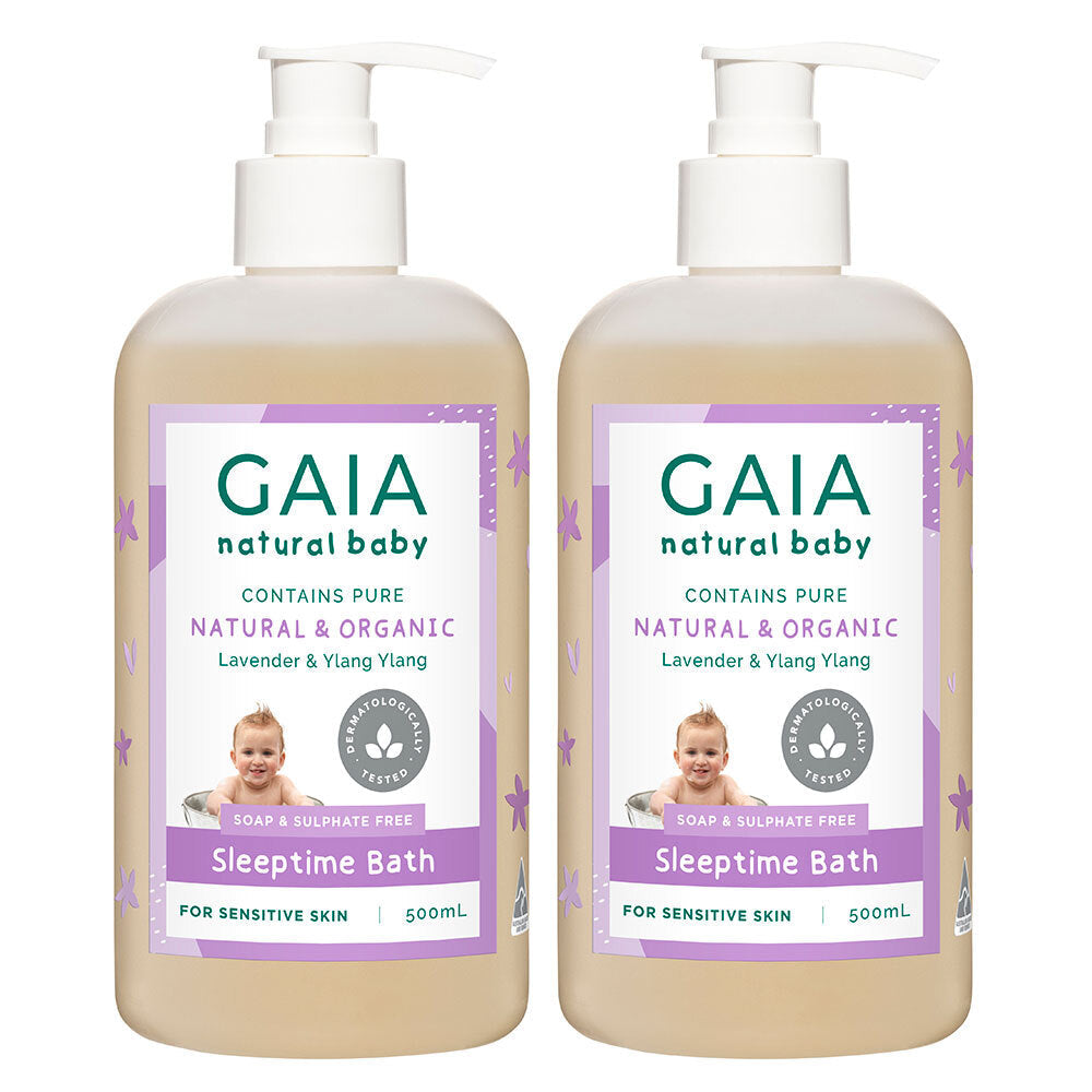 Gaia 500ml Pure/Organic Sleeptime Bath for Baby/Kids/Toddlers Vegan Friendly (2 Pack)