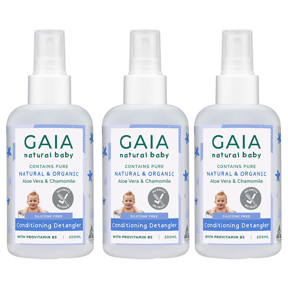 Gaia 600ml Organic Conditioning Detangler Vegan Friendly Baby Kids Toddlers (3 Pack)