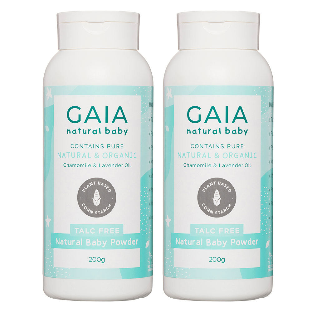 Gaia 400g Natural Pure Organic Baby Powder Talc Free Cornstarch Vegan Friendly (2 Pack)