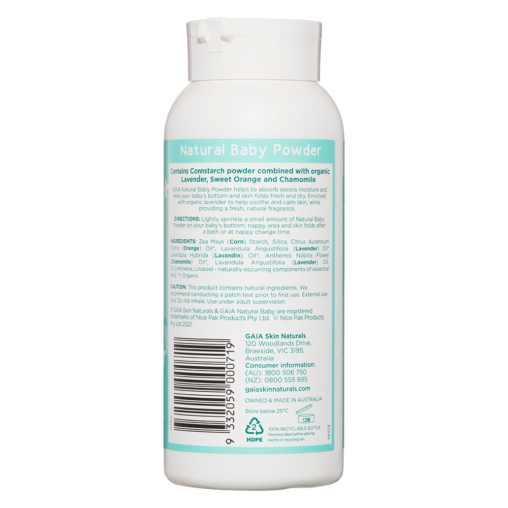 Gaia 400g Natural Pure Organic Baby Powder Talc Free Cornstarch Vegan Friendly (2 Pack) — image 3