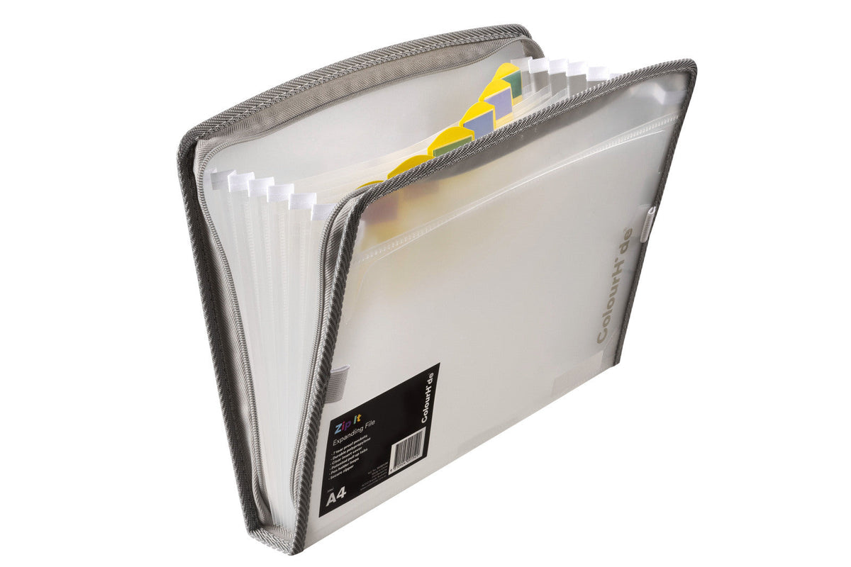 Colourhide A4 Zip-It Expanding File Cover Organiser w/ Pen Holder Loop Clear (3 Pack) — image 4