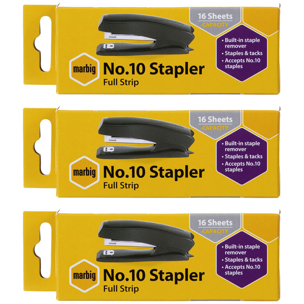 Marbig No.10 16 Sheets Full Strip Stapler Paper Binder/Binding Office/School (3 Pack)